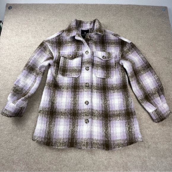 Bagatelle Purple Plaid Women’s Jacket Shacket Button Up Size Small Oversized - Picture 6 of 14